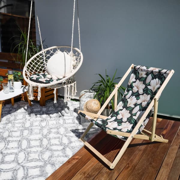 Liggestol foldbar lavet af træ - klapstol foldbar liggestol solstol strandstol træ klapstol solstol havestole blomster 1 stk