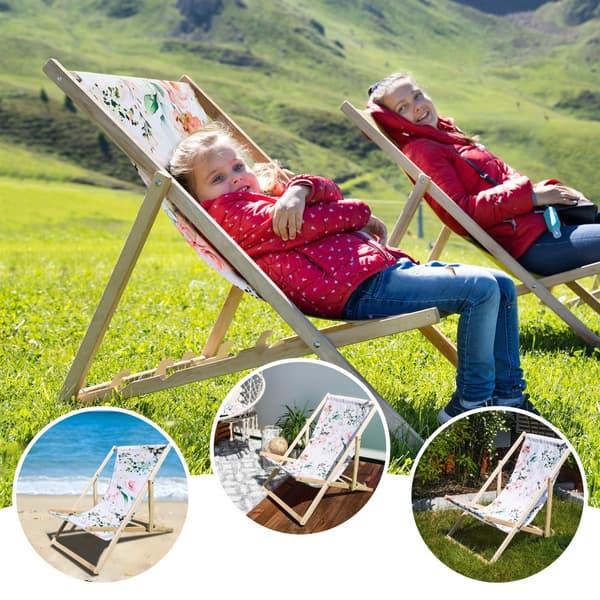 Liggestol foldbar lavet af træ - klapstol foldbar liggestol solstol strandstol træ klapstol solstol havestole blomster 1 stk