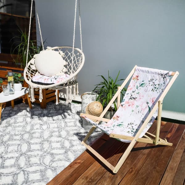 Liggestol foldbar lavet af træ - klapstol foldbar liggestol solstol strandstol træ klapstol solstol havestole blomster 1 stk