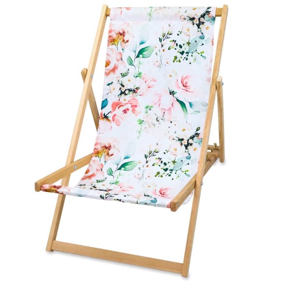 Liggestol foldbar lavet af træ - klapstol foldbar liggestol solstol strandstol træ klapstol solstol havestole blomster 1 stk
