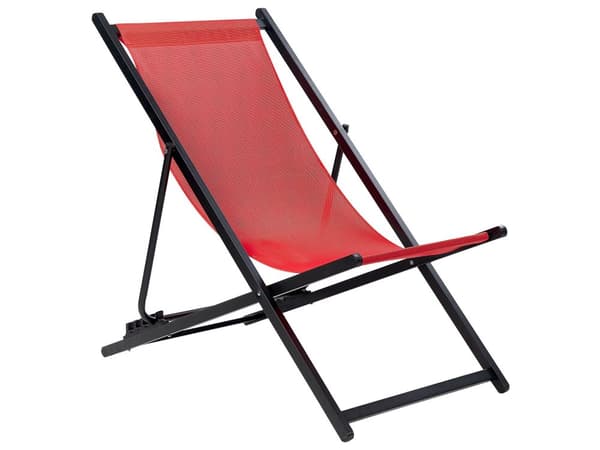 Strandstol Rød Sort Aluminium 130 cm Liggestol til Haven Udendørs Solstol Foldbar Sammenklappelig Camping Design Tilbehør