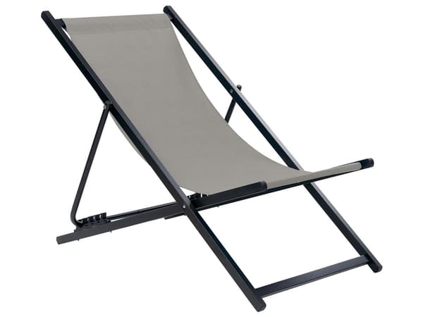 Strandstol Grå Sort Aluminium 130 cm Liggestol til Haven Udendørs Solstol Foldbar Sammenklappelig Camping Design Tilbehør