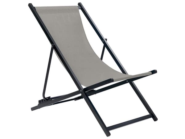 Strandstol Grå Sort Aluminium 130 cm Liggestol til Haven Udendørs Solstol Foldbar Sammenklappelig Camping Design Tilbehør