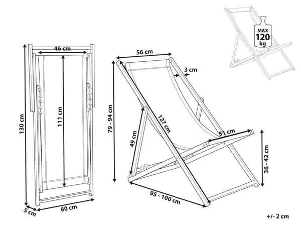 Strandstol Blå Sort Aluminium 130 cm Liggestol til Haven Udendørs Solstol Foldbar Sammenklappelig Camping Design Tilbehør