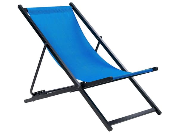 Strandstol Blå Sort Aluminium 130 cm Liggestol til Haven Udendørs Solstol Foldbar Sammenklappelig Camping Design Tilbehør