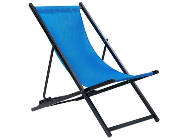 Strandstol Blå Sort Aluminium 130 cm Liggestol til Haven Udendørs Solstol Foldbar Sammenklappelig Camping Design Tilbehør