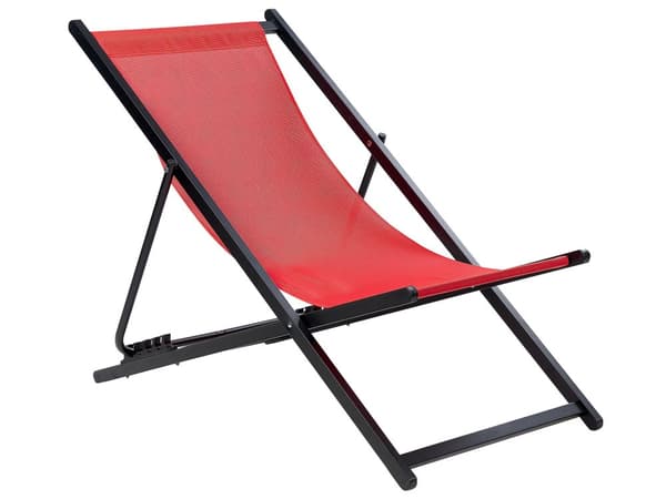 Sammenleggbar dekkstol Rød Textilene Sling Seat Beach Chair Justerbar ryggstøtte Patio Recliner