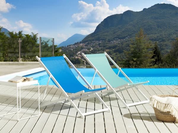 Sammenleggbar stol Svart Blå Textilene Slyngesete Strandstol Justerbar ryggstøtte Patio Recliner