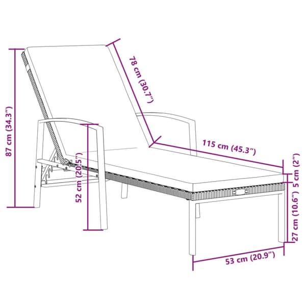 vidaXL Solsängar 2 st med bord konstrotting brun