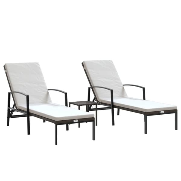 vidaXL Solsängar 2 st med bord konstrotting brun