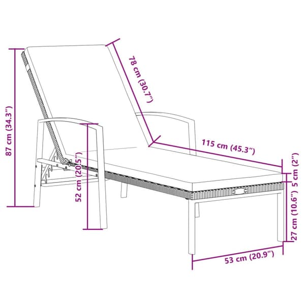 vidaXL liggestole 2 stk. med bord polyrattan brun