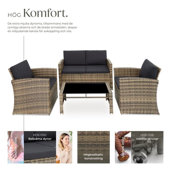 Loungeset/Loungegrupp Jesolo i konstrotting - natur/mörkgrå