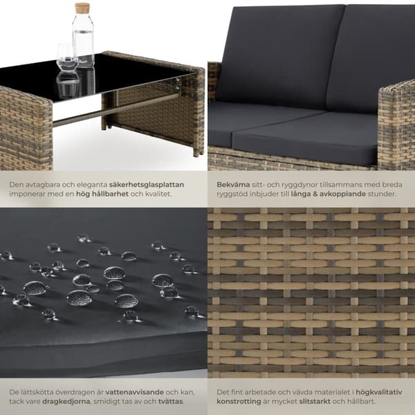 Loungeset/Loungegrupp Jesolo i konstrotting - natur/mörkgrå