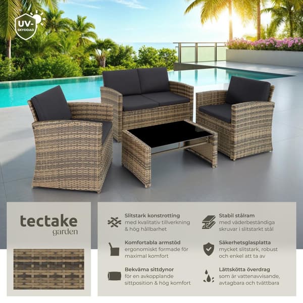 Loungeset/Loungegrupp Jesolo i konstrotting - natur/mörkgrå