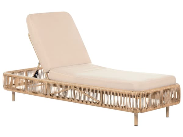 Solstol för utomhusbruk Natur och Beige PE Rotting Aluminium Polyester Tygdyna Justerbart ryggstöd