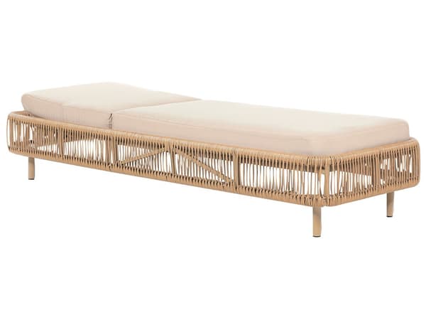 Solstol för utomhusbruk Natur och Beige PE Rotting Aluminium Polyester Tygdyna Justerbart ryggstöd