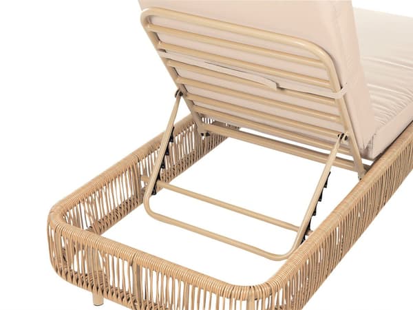 Solstol för utomhusbruk Natur och Beige PE Rotting Aluminium Polyester Tygdyna Justerbart ryggstöd