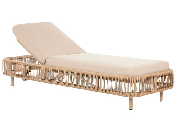Solstol för utomhusbruk Natur och Beige PE Rotting Aluminium Polyester Tygdyna Justerbart ryggstöd