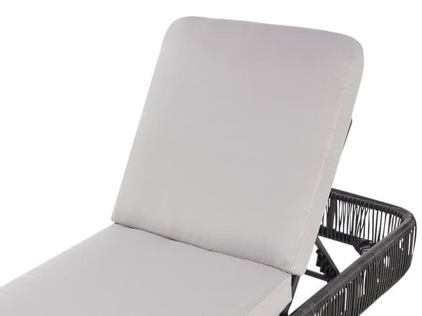 Aurinkotuoli harmaa musta polyrottinki säädettävä selkänoja 5 asentoa UV-kestävä pehmuste boho