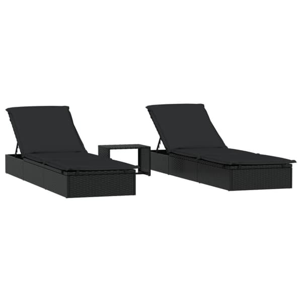 vidaXL Solsängar 2 st med bord svart konstrotting