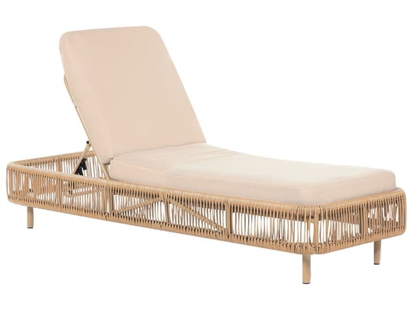 Udendørs Liggestol i Natur og Beige PE-rattan Aluminium Polyester Stofhynde Justerbart Ryglæn