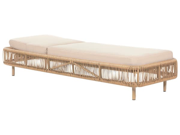 Udendørs Liggestol i Natur og Beige PE-rattan Aluminium Polyester Stofhynde Justerbart Ryglæn