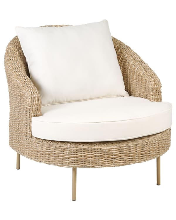 Trädgård Fåtölj med fotpall Natur Vita dynor PE Rotting Boho Design Uteservering