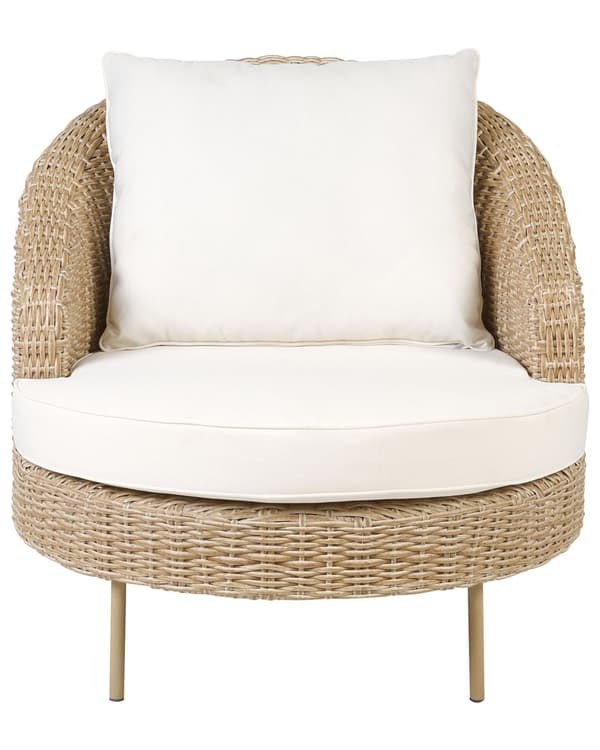 Trädgård Fåtölj med fotpall Natur Vita dynor PE Rotting Boho Design Uteservering