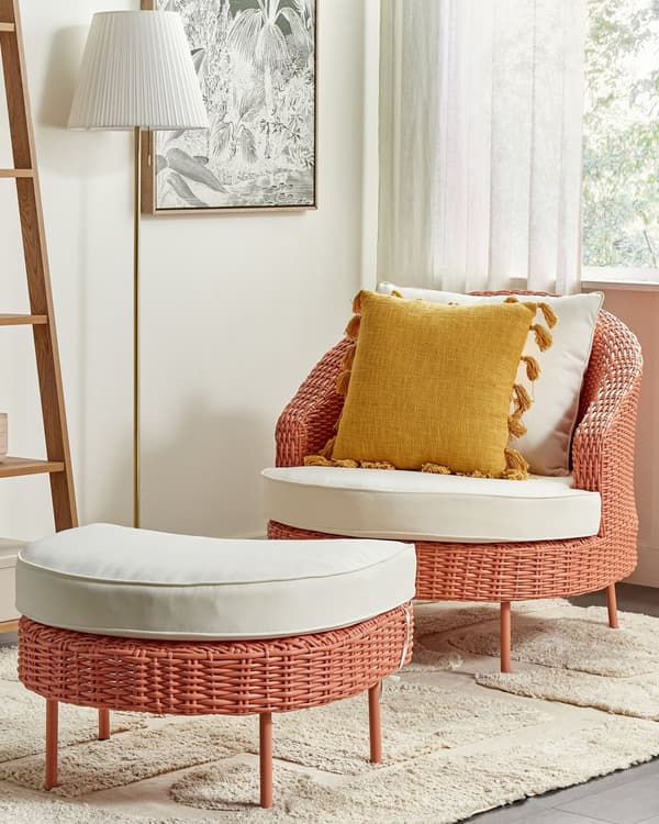 Trädgård Fåtölj med fotpall Rosa Vita dynor PE Rotting Boho Design Uteservering
