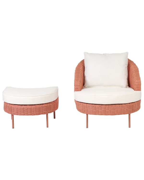 Trädgård Fåtölj med fotpall Rosa Vita dynor PE Rotting Boho Design Uteservering