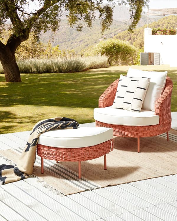 Trädgård Fåtölj med fotpall Rosa Vita dynor PE Rotting Boho Design Uteservering