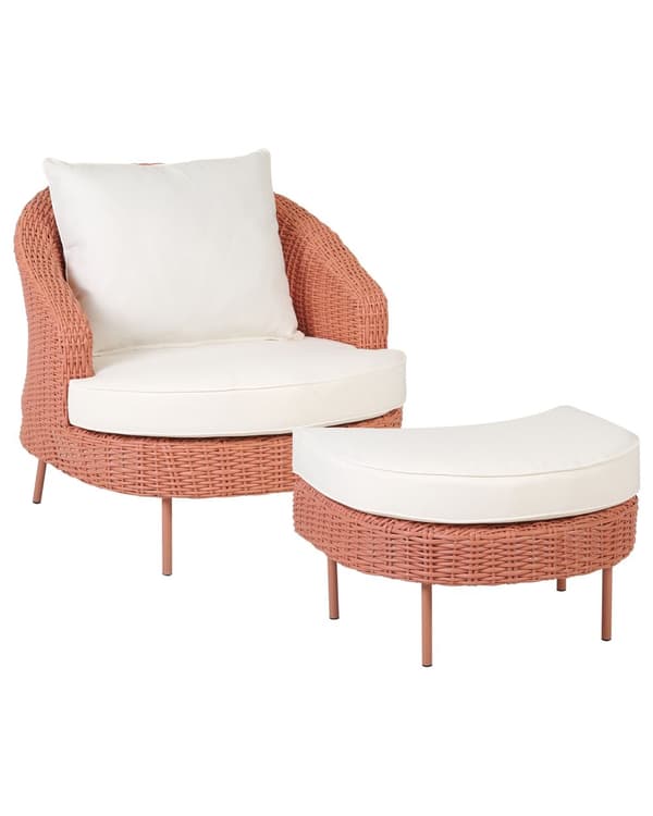 Trädgård Fåtölj med fotpall Rosa Vita dynor PE Rotting Boho Design Uteservering