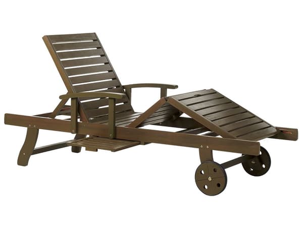 Solstol för trädgården Mörk akaciaträ Naturlig Justerbart ryggstöd Inbyggda hjul Rustik Traditionell stil