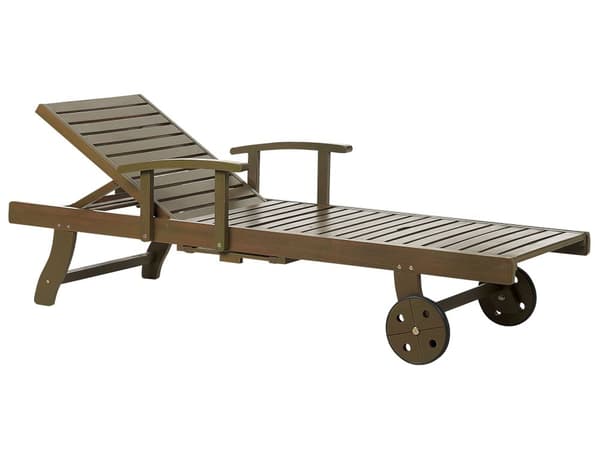Solstol för trädgården Mörk akaciaträ Naturlig Justerbart ryggstöd Inbyggda hjul Rustik Traditionell stil
