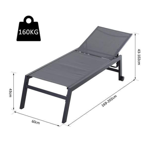 Rootz Lounger Garden - Grå - Aluminium, Mesh - 66,53 cm x 25,59 cm x 40,15 cm