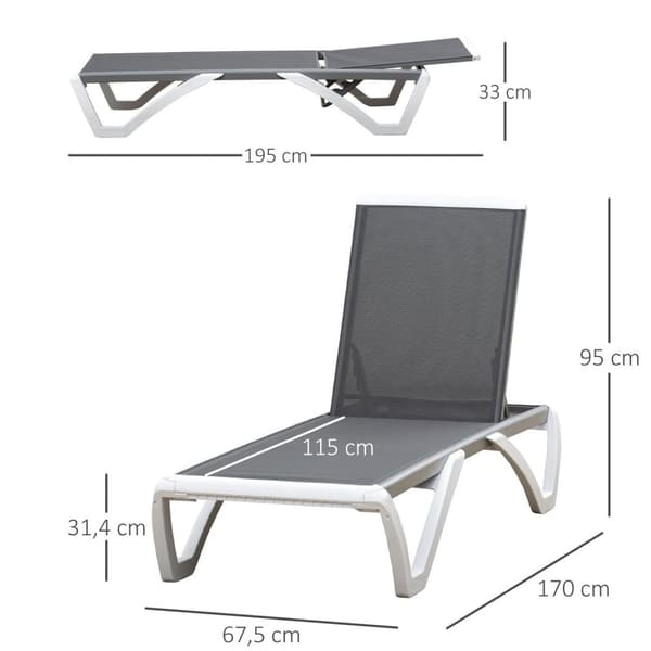 Rootz Trädgårdsstol - Grå, Vit - Aluminium, Plast, Texteline - 66,92 cm x 26,57 cm x 37,4 cm