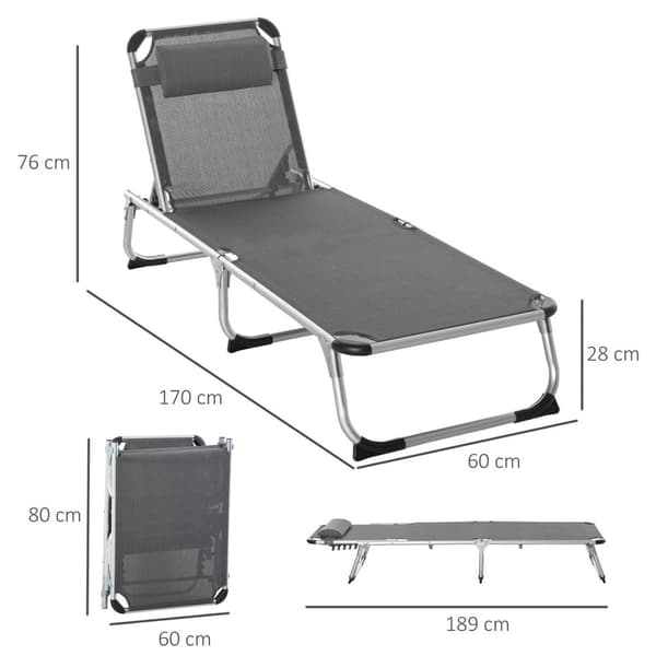 Rootz Garden Lounger - Grå - Aluminium, Texteline - 66,92 cm x 23,62 cm x 7,67 cm