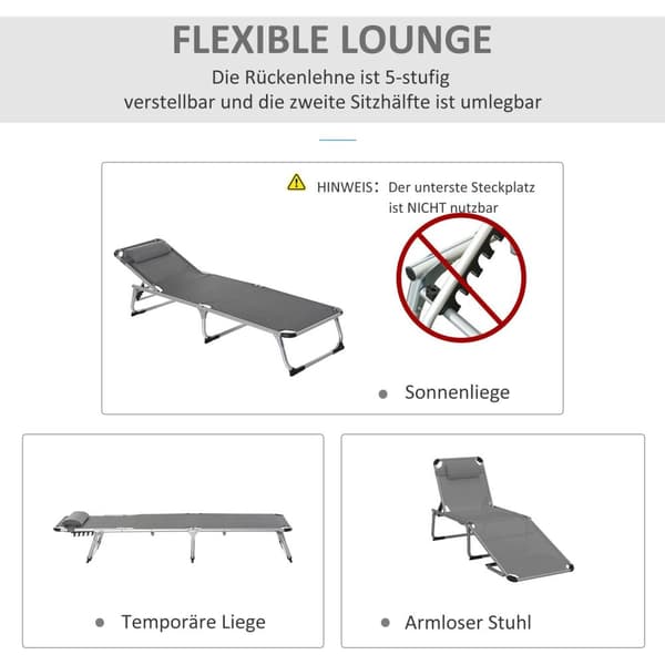 Rootz Garden Lounger - Grå - Aluminium, Texteline - 66,92 cm x 23,62 cm x 7,67 cm