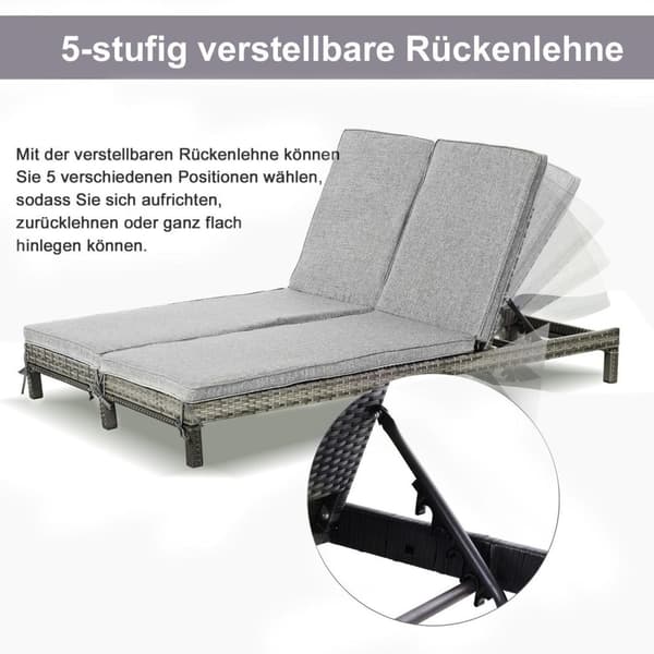 Rootz Garden Double lepotuoli - harmaa - metalli, rottinki, polyesteri - 76,77 cm x 48,42 cm x 11,02 cm