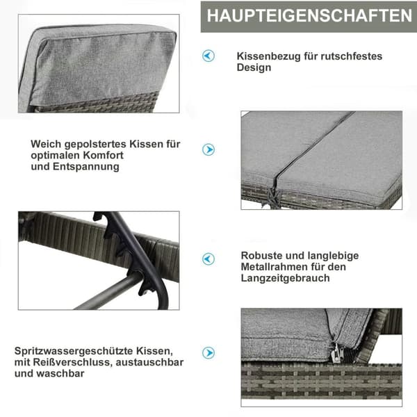 Rootz Garden Double lepotuoli - harmaa - metalli, rottinki, polyesteri - 76,77 cm x 48,42 cm x 11,02 cm