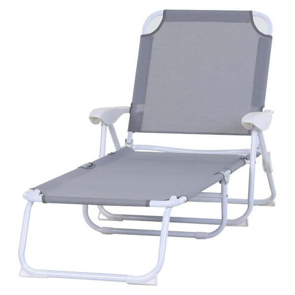 Rootz Däckstol - Lounge Chair - Solstol - Hopfällbar - 4-lagers - Armstöd - Mesh - Tyg - Grå - 160 x 66 x 80 cm