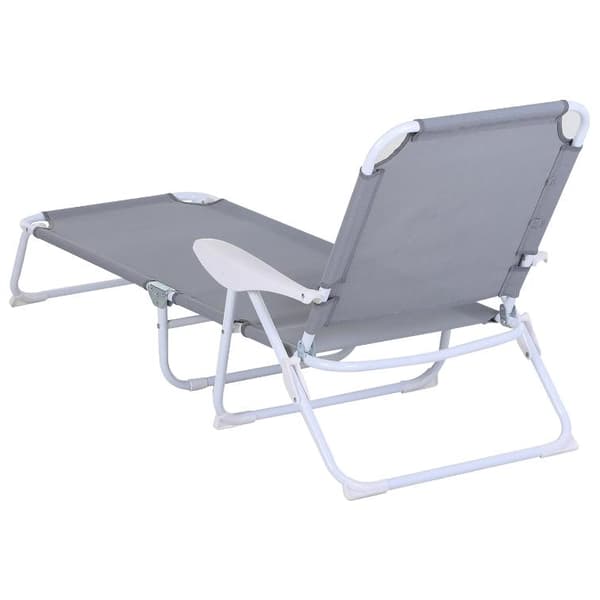 Rootz Däckstol - Lounge Chair - Solstol - Hopfällbar - 4-lagers - Armstöd - Mesh - Tyg - Grå - 160 x 66 x 80 cm