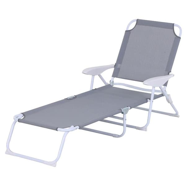 Rootz Däckstol - Lounge Chair - Solstol - Hopfällbar - 4-lagers - Armstöd - Mesh - Tyg - Grå - 160 x 66 x 80 cm