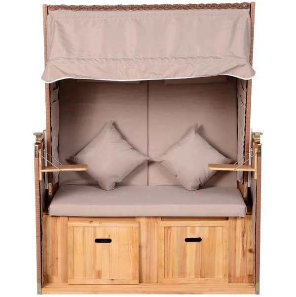 Rootz Strandstol - Hvilestol - Liggestol - Kopholdere - Fodstøtte - Baldakin - Justerbart ryglæn - Rattan - Brun - Metal - Træ - 118 x 79 x 150 cm