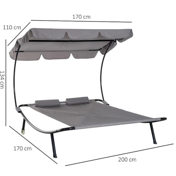 Nancy's DeLand Ligstoel - Dubbele Ligstoel - 2 Personen - Oprolbaar - Dak - Zonwering - Staal - Grijs - Polyester - 200 x 170 x 134 cm