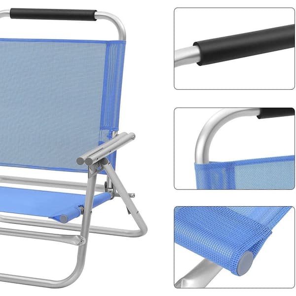 Rootz Strandstol - Foldestol - Campingstol - Justerbar - Armlæn - Åndbar - Blå - Aluminium - Syntetisk fiber - 57 x 59 x 71 cm