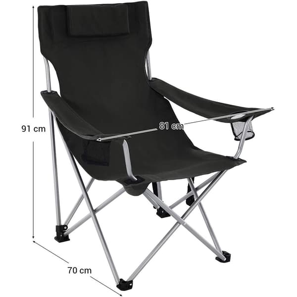 Rootz Fällstol - Campingstol - Armstöd - Fällbara - Mugghållare - Svart - Stål - ?81 x 70 x 91 cm
