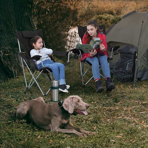 Rootz Fällstol - Campingstol - Armstöd - Fällbara - Mugghållare - Svart - Stål - ?81 x 70 x 91 cm