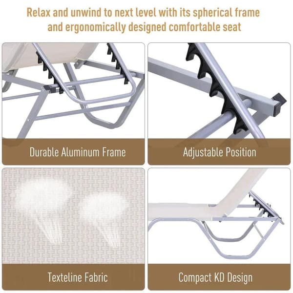 Rootz Sun Lounger - Beach Lounger - Garden Lounger - Relaxation Lounger - Aluminum - Cream - 163L x 58.5W x 91H cm