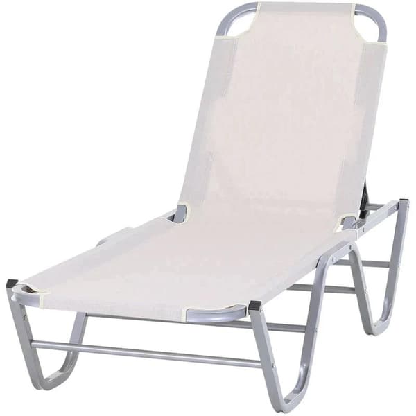Rootz Sun Lounger - Beach Lounger - Garden Lounger - Relaxation Lounger - Aluminum - Cream - 163L x 58.5W x 91H cm